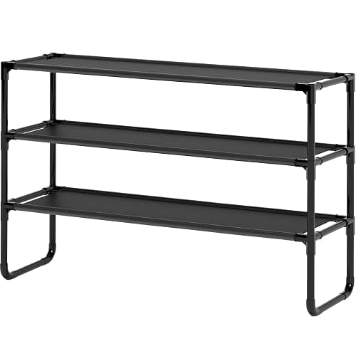 COAPUKT Long Shoe Rack, 3-Tier Stackable Shoe Organizer for Closet, Entryway, Hallway, Extra Bottom Layer, Holds 16-20 Pairs, Sturdy & Durable Waterproof Fabric Shelf, Space-Saving,Black(35.8" Wide) thumbnail 3