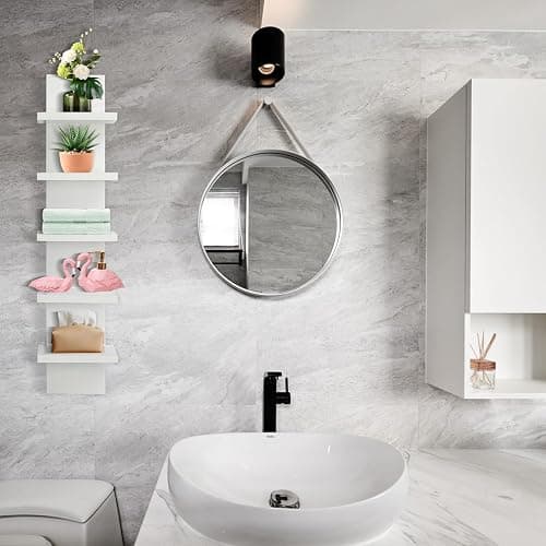 2 Pack 5 Tier Wall Shelf Unit - Narrow Smooth Laminate Finish - Vertical Column Wall Decor Mount Floating Storage Home Decor Organizer Tall Tower Utility Shelf for Bedrooms, Living Rooms(White) thumbnail 6