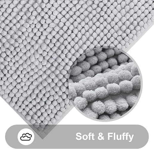 Kitinjoy Non Slip Chenille Bath Mat, Extra Soft Bathroom Mat, Super Absorbent Fluffy Bath Mats for Bathroom, Machine-Washable Quick Dry Bath Rug Foot Mat, 16"x24", Grey thumbnail 4