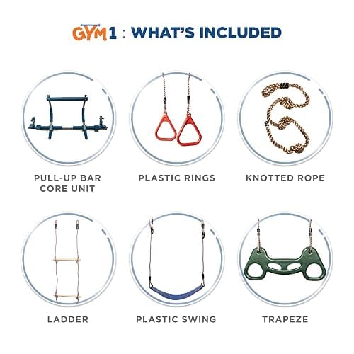 Gym1 6-Piece Doorway Gym Indoor Playground - 6-Piece, Blue - Indoor Playset with Sensory Swing, Pull-Up Bar & Rings, Trapeze, Ladder & Knotted Rope thumbnail 2