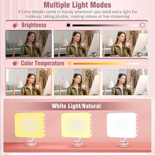ALTSON 60 LED Portable Selfie Light Video Conference Lighting with Clip & Camera Tripod Adapter Rechargeable 2200mAh CRI 97+, 9 Light Modes for Phone iPhone Webcam Laptop Photo Makeup thumbnail 3