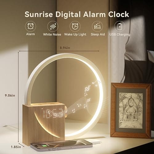 Vivilumens Sunrise Alarm Clock Sound Machine Nightlight, Gradual Wake Up Light, Digital Dimmable Clock, 10 White Noise Sleep Sounds, Snooze, Dual Clocks for Heavy Sleeper Adult, Decor Gifts for Women thumbnail 2