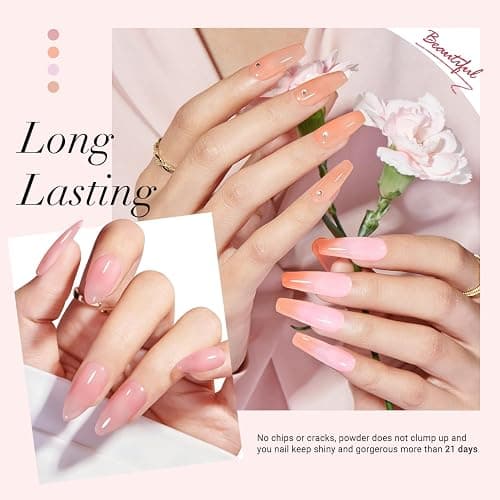 AZUREBEAUTY Dip Powder Nail Starter Kit, 4 Colors Translucent Jelly Nude Gentle Pink Dipping Powder System Liquid Set with Base & Top Coat Activator for French Nail Art Manicure Salon DIY | 4 Colors, Translucent, Jelly, Nude, Gentle Pink, Liquid Set, Base & Top Coat, Activator, French Nail Art, Manicure thumbnail 4