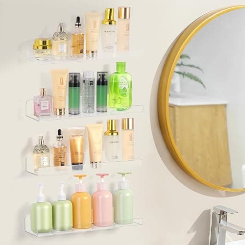 Mecnmsa 4 Pack Acrylic Shelves for Wall Storage, 15" Floating Bookshelves for Kids, Display Shelf Organizer for Bathroom, Bedroom, Living Room Decor, Kitchen, Clear thumbnail 2