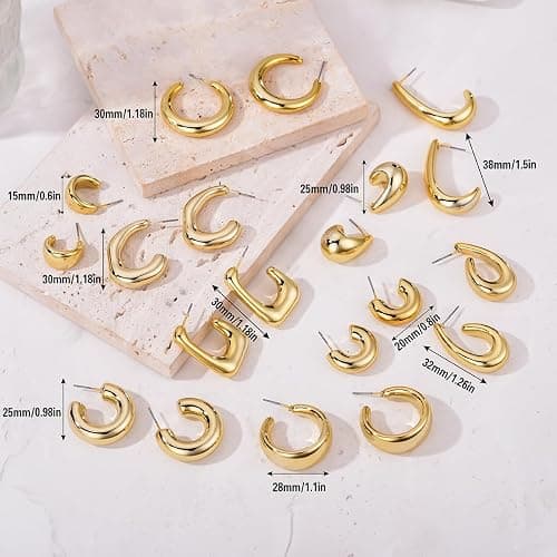 FOURPG 10 Pairs Hypoallergenic Chunky Gold Dangle Earrings for Women Trendy Thick Gold Plated Hoop Earrings Set Lightweight Jewelry thumbnail 5