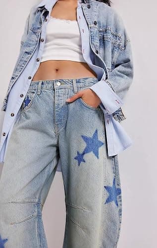 CHARTOU Y2k Barrel Jeans Women Wide Leg Baggy Distressed Printed Boyfriend Horseshoe Denim Pants thumbnail 4