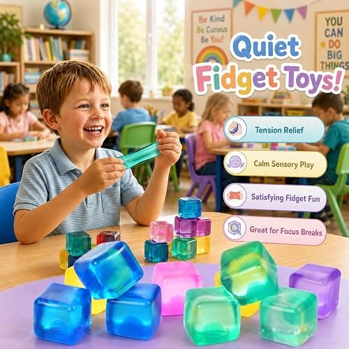 24 Pack Mini Stress Cubes for Kids: 1.18'' Soft Squeeze Toys with Storage Box, Squishy Sensory Fidget Toys for Classroom Prizes, Prize Box Toys, Party Favors thumbnail 4