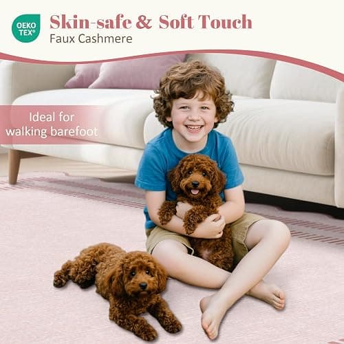 LORWER Pink Rugs for Living Room 8x10, Soild Machine Washable Area Rugs for Bedroom Girls, Non Slip Ultra-Thin Low-Pile Carpet for Playroom Nursery Kids Room thumbnail 6