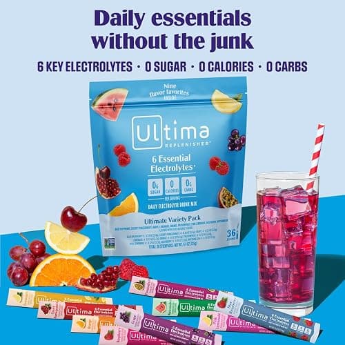Ultima Replenisher Daily Electrolyte Powder – Ultimate Variety Pack, 36 Stickpacks – Zero Sugar Hydration Packets with 6 Electrolytes and Minerals – Sugar Free, Plant Based & Keto Friendly​ Drink Mix thumbnail 2