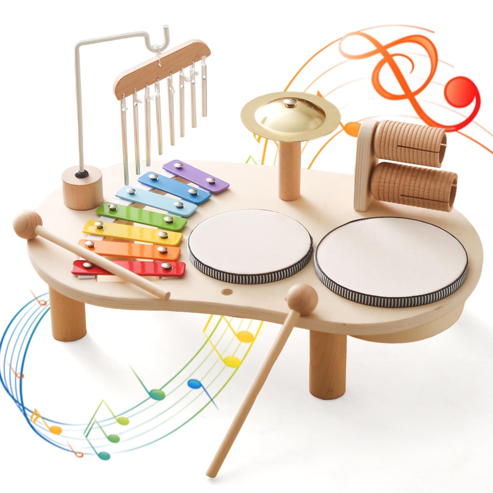IEATFO Kids Drum Set for Kids Musical Instruments 7 in 1 Baby Musical Toy Montessori Xylophone Drum Kit Toys for Boys Girls Months Birthday Gifts - Image 1
