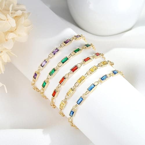 GexTyde Gold Birthstone Bracelet for Women, 18K Gold Plated Layered Jewelry Bracelet Set, Womens Dainty Stackable Bracelets Link Paperclip Chain Valentines Day Gift for Wife Her thumbnail 5