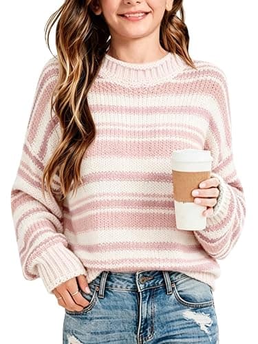Seiciviy Girls Striped Sweaters Crewneck Fashion Kids Knit Long Sleeve Casual 2026 Trendy Fall Winter Pullover Outfits - Image 1