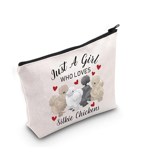 G2TUP Silkie Chicken Lover Gift Who Loves Silkie Chickens Makeup Bag Silkie Chicken Owner Cosmetic Bag Crazy Chicken Lady Zipper Travel Bag (Who Loves Silkie Chickens White Bag) - Image 1