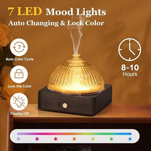 Lecdura Glass Essential Oil Diffuser with Glass Reservoir & WoodBase, 200ml Ultrasonic Lock Color Timer Auto-Off 7 Color Light Aroma Glass Dome Diffuser for Home Office Bedroom Yoga - Dark Brown thumbnail 6