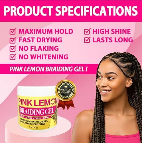 PINK LEMON Braiding Gel (5 oz) - Maximum Hold, No Flaking, Long Lasting Hold, High Shine. For Micro, Inter, Dread, Faux, Loc, Twist, Braid, Edge. thumbnail 3