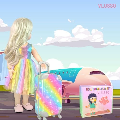 19Pcs 18 inch Girl Doll Accessories Case Luggage Travel Play Set with Clothes Camera Travel Pillow Bag Dress Glasses Stuff Fit 18 inch Doll Christmas Birthday Gift thumbnail 2