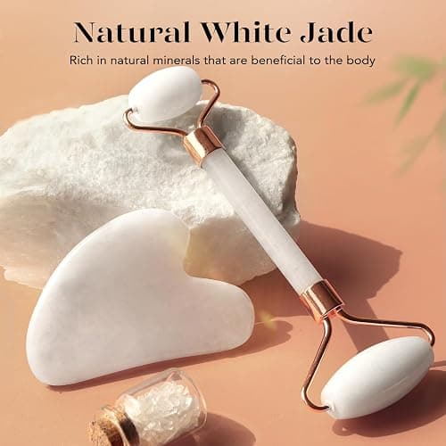 BAIMEI IcyMe Jade Roller & Gua Sha Set Face Roller and Gua Sha Facial Tools for Skin Care Routine and Puffiness, Self Care Gift for Men Women - White thumbnail 3