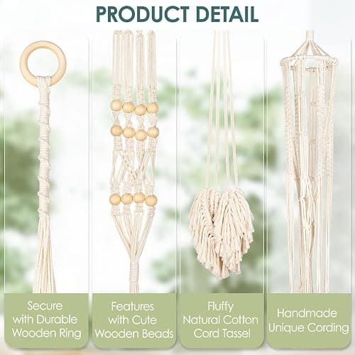ANROYE Macrame Plant Hanger for Indoor Set of 4, Bohemian Hanging Planter with Tassels for Flower Pot, Boho Decorative Houseplant Rope Holder for Home Decor Bedroom Window Farmhouse thumbnail 6