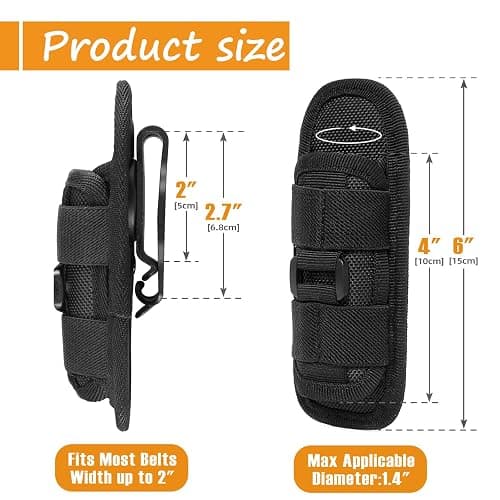 Tactical Flashlight Holster,Flashlight Pouch,Rotatable Flashlight Holder Pouch Clip,Duty MOLLE Tactical Accessories Torch Carry Case 360 Degree Carabiner Reel Clip thumbnail 2