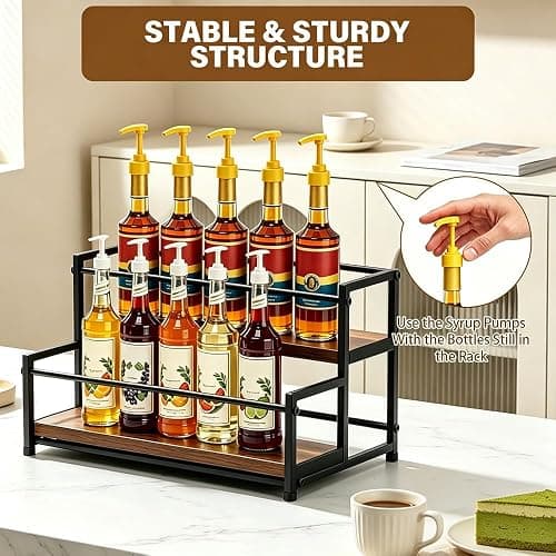 Foliantrix Coffee Syrup Organizer Rack 2-Tier Wine Rack Spice Racks Coffee Bar/Station Organizers Liquor Cabinet/Stand/Decor Bottle Organizer for Countertop Display Shelves/Holder/Storage thumbnail 5