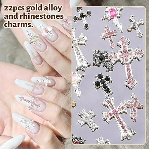 BDEPSTR 21 Stück 3D Kreuz Nail Charms - Y2K Nail Art Dekorationen, Nagelschmuck für DIY Nageldesign, Trendig & Praktisch für Frauen thumbnail 3