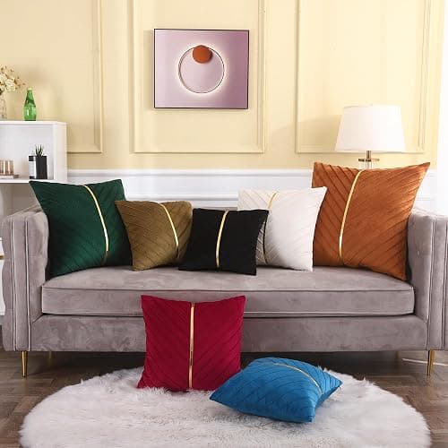 Tosleo Black Velvet Throw Pillow Covers 18 x18 inch Pack of 2 with Gold Leather Christmas Decorative Couch Pillow Cover Luxury Modern Pillowcases for Wedding Living Room Bedroom Sofa Cushion Bed thumbnail 7