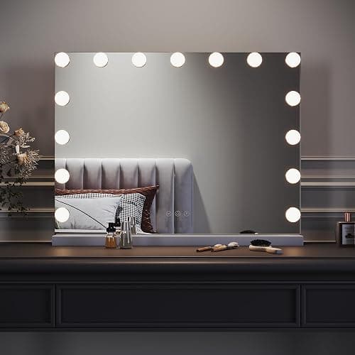 SIRHONA Miroir Maquillage Lumineux, Miroir Coiffeuse LED 15 Lumières Dimmables, Éclairage 3 Couleurs, Contrôle Tactile, 58x45.5x12 cm - Image 1