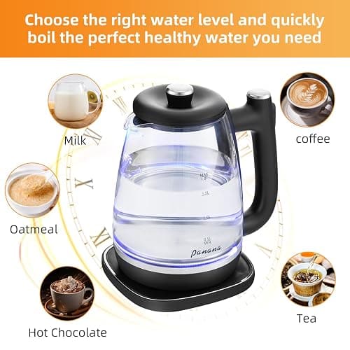 Electric Kettle Glass Kettle with Blue LED, Fast Boil Quiet Electric Glass Kettle, 1.8L, 1800W, Boil-Dry Protection, BPA Free (Removable lid) - Removable lid thumbnail 4