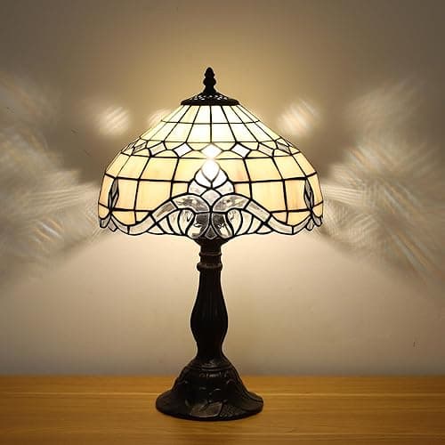FUMAT Tiffany Vintage Table Lamp,Pink Baroque Stained Glass Vintage Lamps,Bedside Nightstand Lamps for Bedroom,Living Room,Home Office Desk Lamp,LED 3 Color Temperatures Bulb,12X12X19Inch thumbnail 4