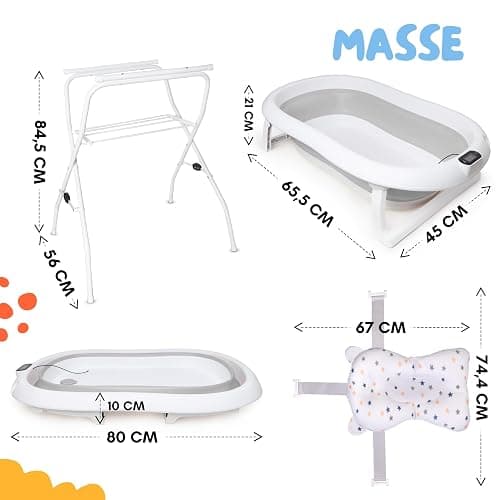moovkee. Babybadewanne mit Gestell 80cm - Baby Badewanne Faltbar mit Thermometer und Badekissen - Babywanne mit Ständer Sicher für Ihr Baby - Babybadewanne Neugeborene thumbnail 2