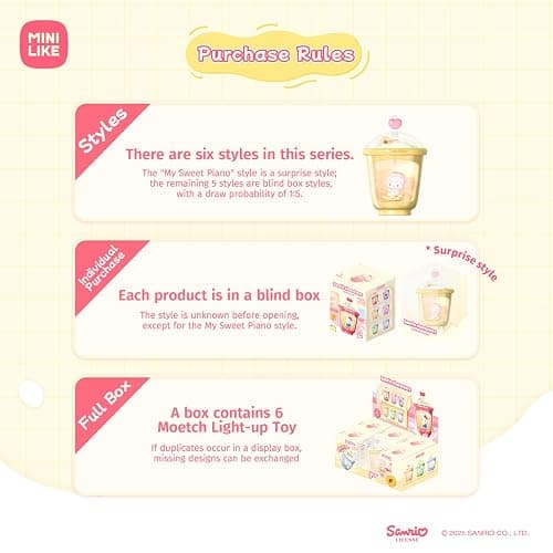 MINI LIKE Sanrio Blind Box Light Up Absorption Movable Swing Toy Hello Kitty Kuromi Cinnamoroll Pochacco My Melody Sweet Piano Milk Tea Cup Series for Home Car Decor Birthday Gifts, Random One Figure thumbnail 7