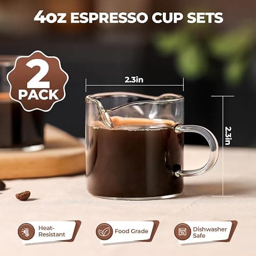 Espresso Cups Set of 2, 4 Oz Espresso Shot Glass with Handle Double Spout Cups Clear Glass Milk Cup Coffee Accessories Great for Making Coffee Desserts Salad Dressing thumbnail 3