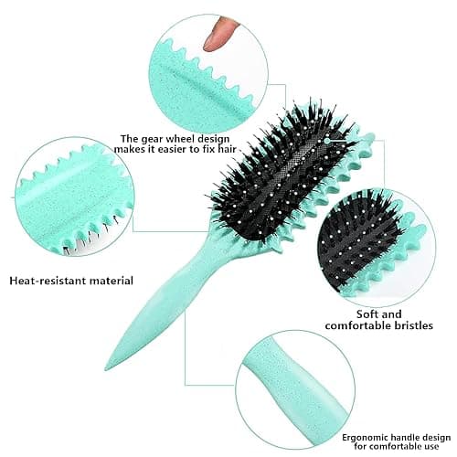 Brosse à boucler, brosse coiffante pour cheveux bouclés d'hommes et de femmes pour fixer et modeler les boucles, réduire les mèches rebelles et la séparation des boucles (Vert, 24cm) thumbnail 3