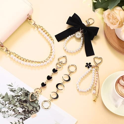 Sureio 5 Pcs Bag Extender Chain Pearl Purse Chain Ribbon Bow Keychain Extender Bag Strap Purse Charms Accessories for Handbag thumbnail 7