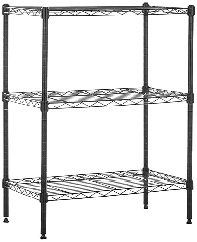 Amazon Basics 3-Shelf Adjustable Heavy Duty Steel Wire Rack Storage Shelving Organizer for Kitchen, Garage, 23.2" L x 13.4" W x 30" H, Black
