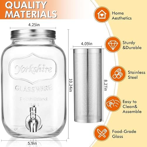 1 Gallon Kombucha Starter Kit, Glass Kombucha Jar with Spigot and Stainless Steel Mesh Filter Fermentation Kit for Home Brewed Kombucha Bottles, Includes Test Strips, Measuring Cups, Cloth Top thumbnail 3