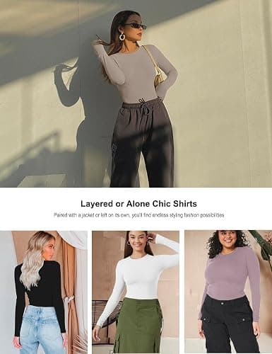 Kinglaman 5 Pack Womens Basic Long Sleeve Shirts Crew Neck Slim-Fit Tops | Compression fitted, Baselayer, Underscrub, Workout layering,Trendy 2026 clothes thumbnail 6