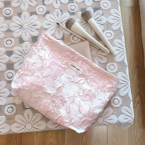 STARDW Aesthetic Floral Makeup Bag Cute Small Cosmetic Bags for Women Girls, Travel Toiletry Bag Large Capacity Zipper Makeup Pouch, Purse Organizer Pouches thumbnail 2