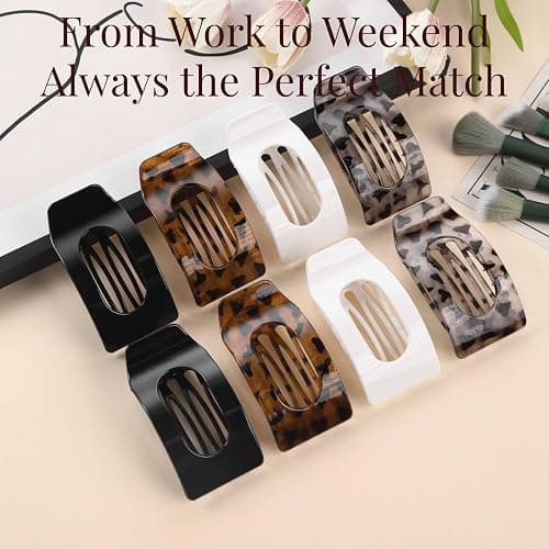 8 Pack Tortoiseshell Flat Hair Clips for Women – Large Neutral Matte No-Slip Rectangle Claw Clips for Thick & Thin Hair, Strong Hold Square Hair Accessories, Chic Neutral Leopard Pattern thumbnail 5