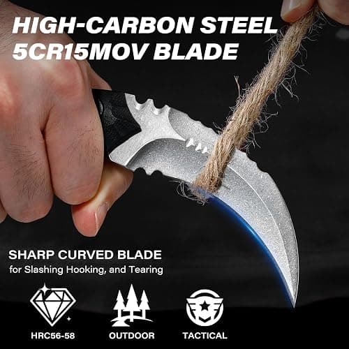 Dispatch Tactical Fixed Blade Knife, 5cr15mov Steel Blade G10 Handle, Full Tang Double Edged Sharp Claw Knife, EDC Utility Knives for Outdoor Survival Hiking Camping with Kydex Sheath thumbnail 4