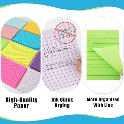 SACATR 36 Pads Lined Sticky Notes, Sticky Note Pads 4x6 inches, 12 Bright Color Sticky Notes with Lines Self-Stick Note Pads, Perfect for Office Home,School thumbnail 4
