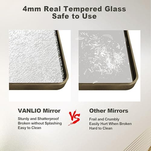 VANLIO 22x30 Inch Bronze Framed Bathroom Mirror, Brushed Bronze Metal Vanity Mirror, Bronze Rectangle Mirror, Rounded Corner, Tempered Glass, Anti-Rust, Shatterproof (Horizontal/Vertical) thumbnail 4