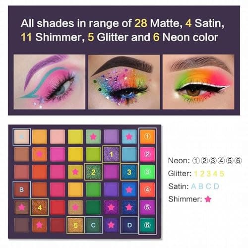 UCANBE EXOTIC FLAVORS Neon Eyeshadow Makeup Palette - 48 Colorful High Pigmented - Rainbow Matte Shimmer Glitter Eye Shadow Make Up Pallet Gift Set thumbnail 4