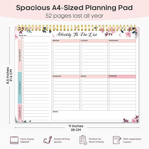 Taja Weekly To Do List Notepad with 52 Undated Sheets（8.5"×11"）- Weekly Desk Planner for Women & Man, Work and Home - 1 Pack Whispering Petal thumbnail 2
