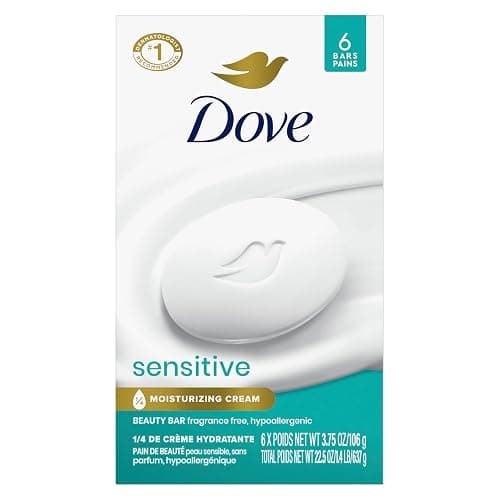 Dove Beauty Bar Soap Sensitive, 6 Bars for Sensitive Skin, Fragrance Free and Hypoallergenic 3.75 oz - Image 1