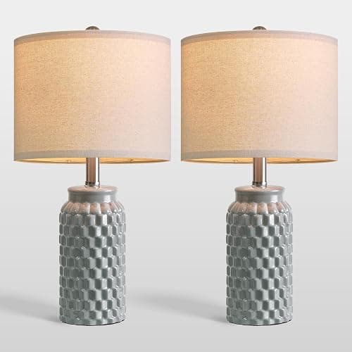 USumkky 20.5" Ceramic Table Lamps Set of 2, Modern Farmhouse Boho Bedside Lamps for Bedroom, Nightstand Lamps for Living Room End Tables, Small Desk Lamps, Grey thumbnail 8