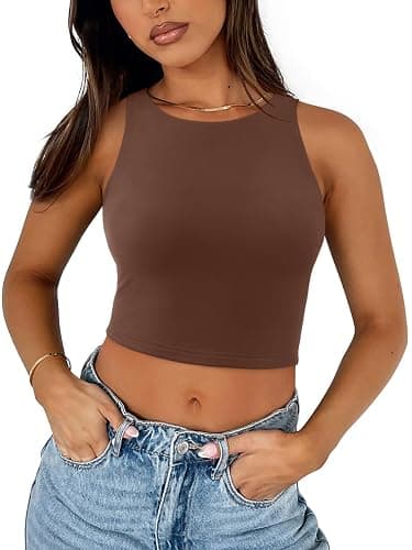 REORIA Women’s Sexy Sleeveless Racer Back Tank Tops Halter Neck Crop Tops thumbnail 6