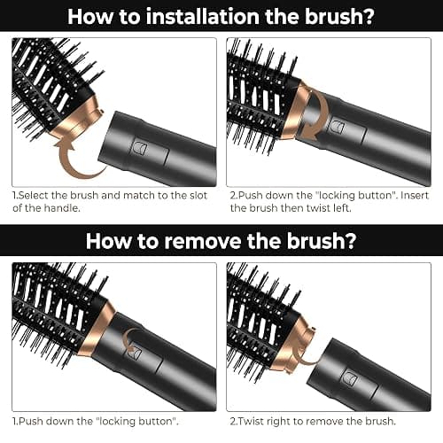 Atopskins Hairstyler 6 in 1 Hair Dryer Brush Set, Airstyler set mit Haartrockner Föhn,Luftstrom Rundbürsten Föhnbürste, Auto Lockenstab, Glättbürste,für Haar Volumen, Glätten,Locken und Föhnen,Schwarz thumbnail 8