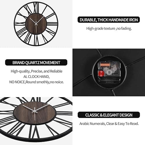 Mee 2ou Large Wall Clock for Living Room Decor, 16 Inch Non Ticking Silent, Battery Operated Modern Vintage Oversized Wall Clock for Bedroom Kitchen thumbnail 8