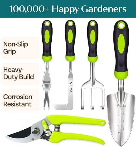 Heavy Duty Gardening Tools - Gardening Gifts for Women, Men, Mom, Dad - Durable, Ergonomic Garden Tools Set (Green) thumbnail 3